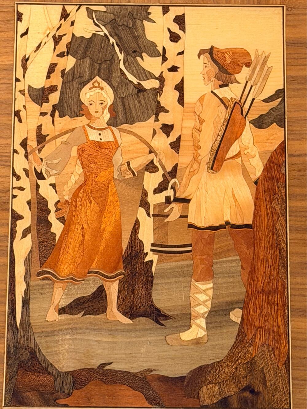 Vintage Soviet Folk Art Chess Set Carved Wood Russian Marquetry Board Case USSR